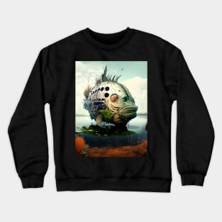 The Armored Angler: The Future of Fish on a Dark Background Crewneck Sweatshirt